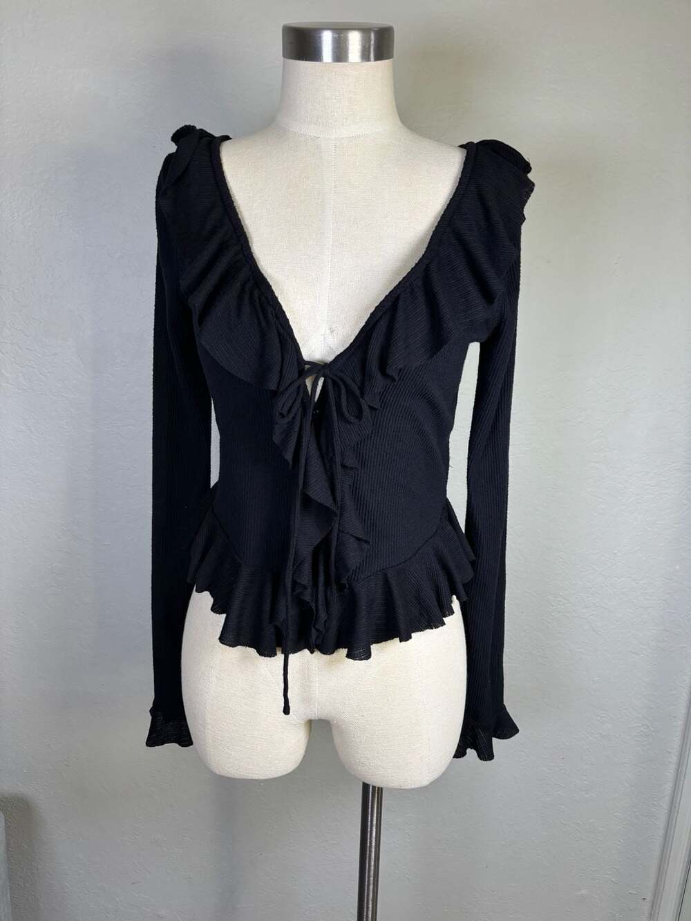 Free People Black Irena Knit Long Sleeve Top